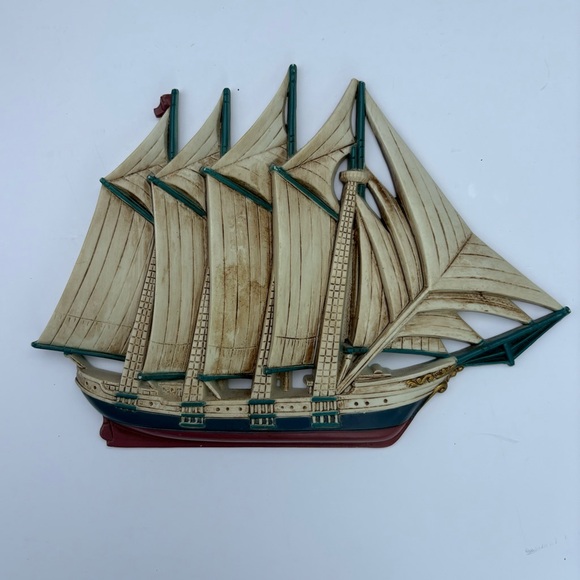 Vtg 1995 Burwood Products Made in USA 3 piece nautical set ships & helm EUC - Picture 4 of 6